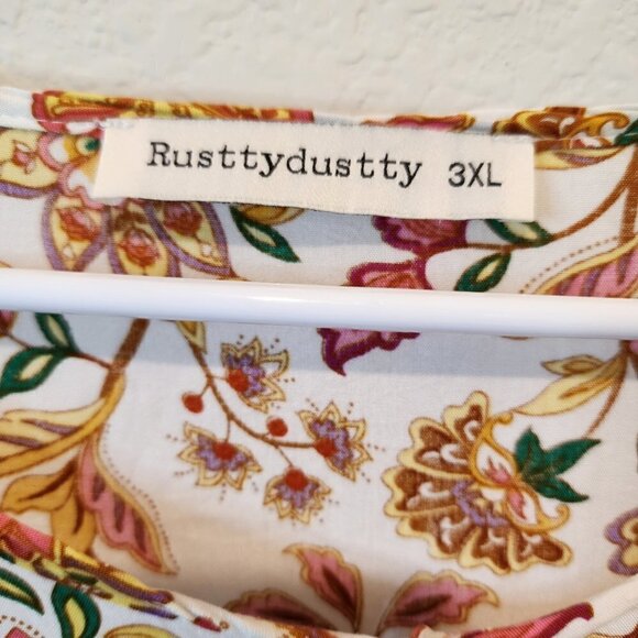 Rusttydustty White Yellow Pink Boho Bohemian Top 3XL XXXL 3X Floral - Picture 6 of 6